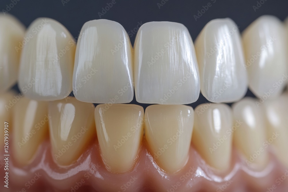 Poster Close up view of teeth showing before and after whitening treatment with clear results and open space for additional text. Generative AI