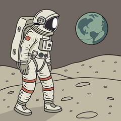 astronaut, cosmos, moon, cosmos, astronaut, space, cartoon, illustration, vector, fun, drawing, art, comic