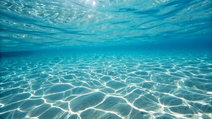 Crystal-clear blue water with sunlit ripples forming mesmerizing reflections. A tranquil aquatic background perfect for summer, relaxation, and peaceful scenery