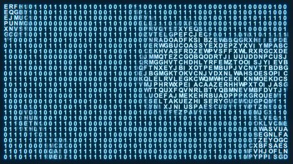 Randomly animated matrix array of alphabet letters and binary code changing. Background or video screen layer effect for code, programming and technology related projects to add digital data effect. 