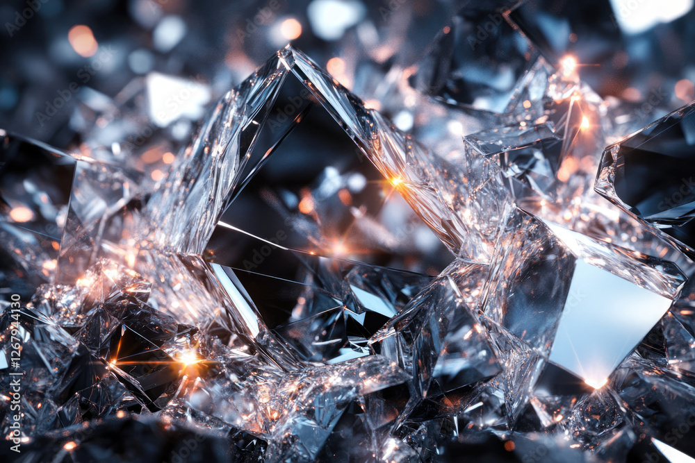 Aufkleber shattered crystal fragments gleam with inner light, a mesmerizing display of sharp edges and reflect