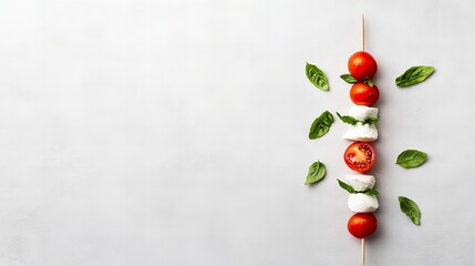 Simple caprese skewers with fresh mozzarella balls and cherry tomatoes.