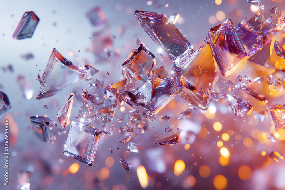 Aufkleber shattered crystals explode in a vibrant display of light and color, a captivating spectacle of fragm
