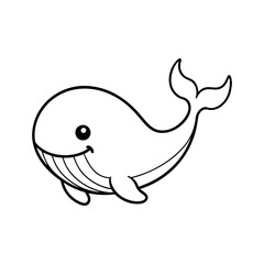 Cute Minimalist Whale Icon – Adorable Cartoon Whale Line Art Logo