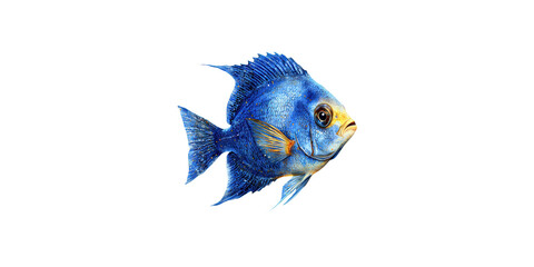 Obraz premium Blue tropical fish swimming left isolated on transparent background