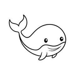 Cute Minimalist Whale Icon – Adorable Cartoon Whale Line Art Logo