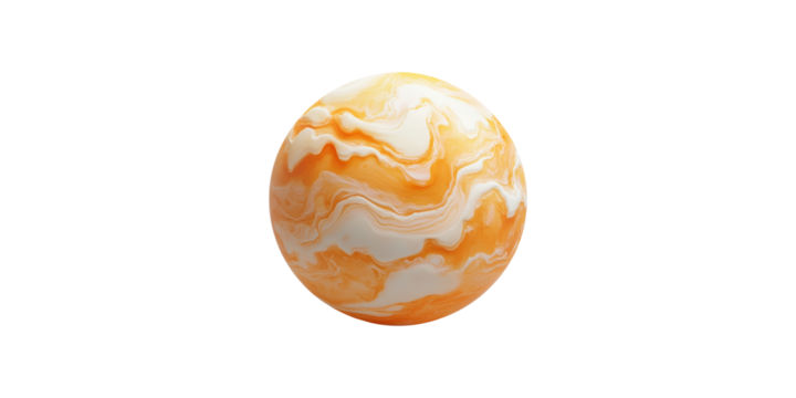 Orange and white marbled sphere isolated on transparent background