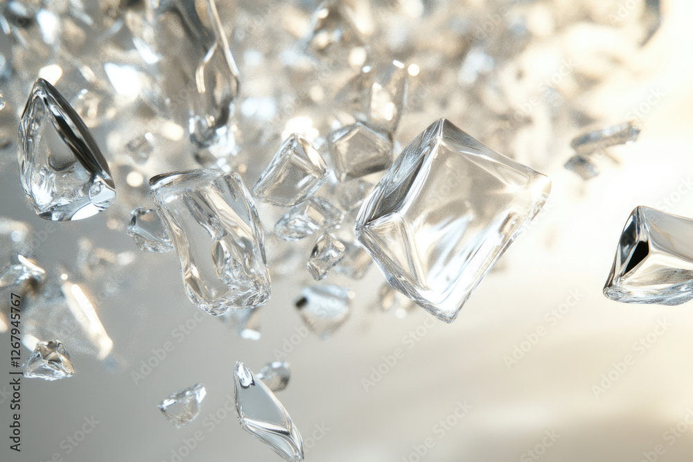 Aufkleber shattered ice crystals, sparkling and translucent, float in mid-air, creating a mesmerizing visual.