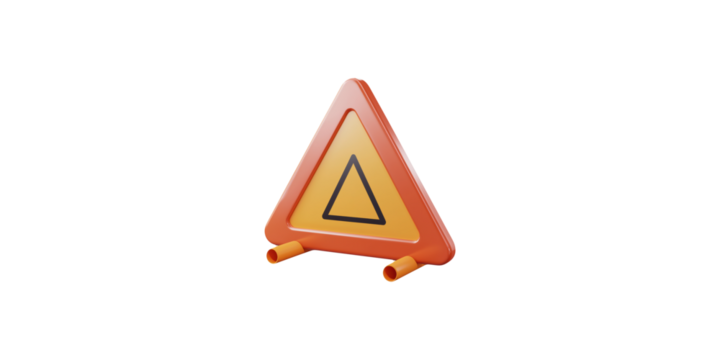 Orange warning triangle sign isolated on transparent background