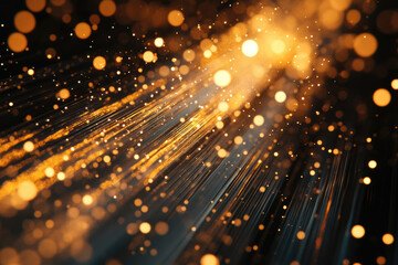Obraz premium Golden streaks of light and bokeh illuminate a dark background, creating a magical, luxurious, and energetic atmosphere.