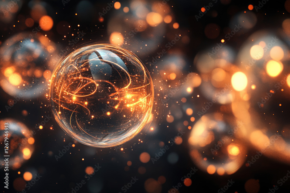 Aufkleber glowing orbs with swirling light trails in a dark space, creating a mystical and energetic scene.