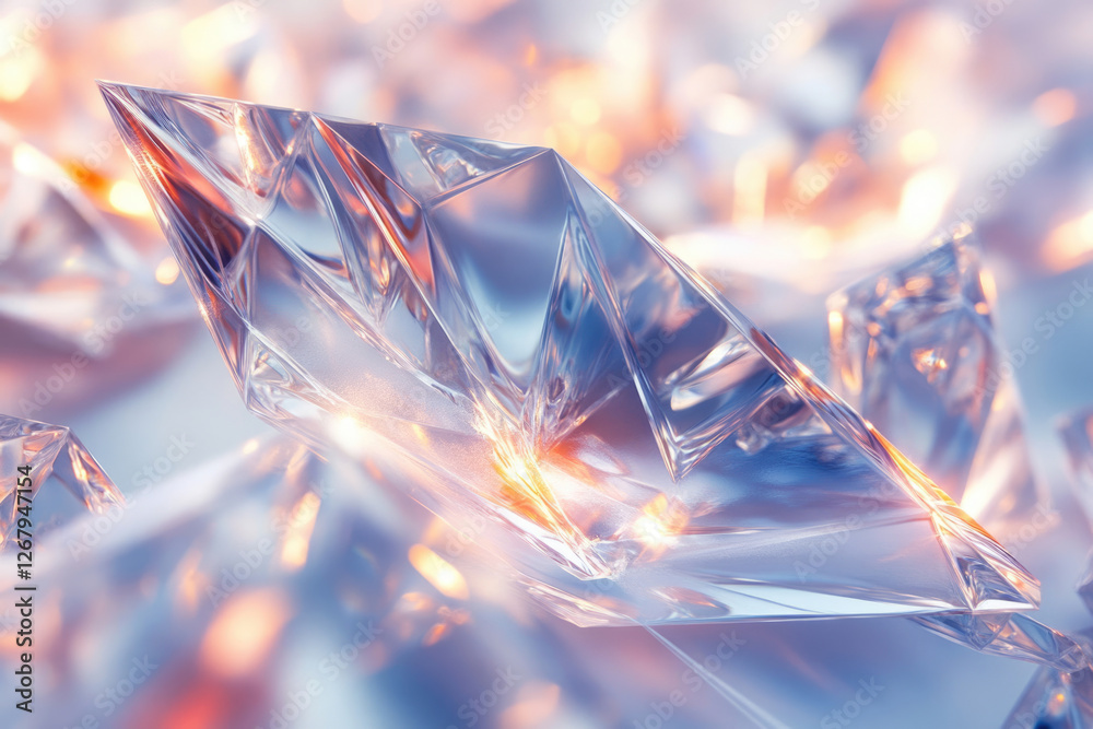 Poster stunning close-up of sparkling crystal shards, illuminated with warm light.