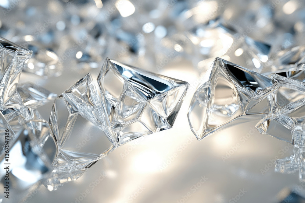 Poster close-up of fragmented, sparkling crystals, showcasing their intricate facets and reflective surface