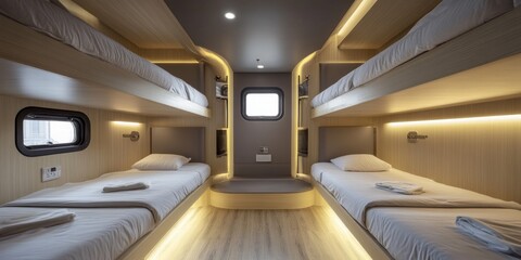 Luxury Yacht Cabin: Modern Bunk Beds and Interior Design