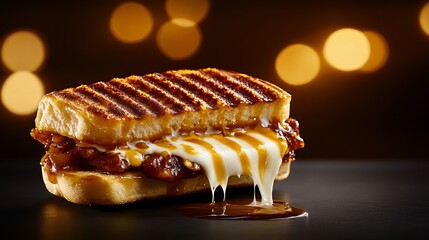 Warm, gooey grilled sandwich with melted cheese and a rich sauce. Perfect comfort food!
