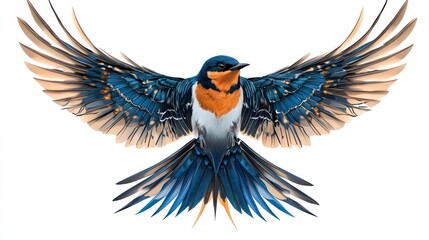 Obraz premium With wings spread wide in a dazzling display, the enchanting fairy bird glides effortlessly, radiating colors of spring and the spirit of freedom as it roams the skies