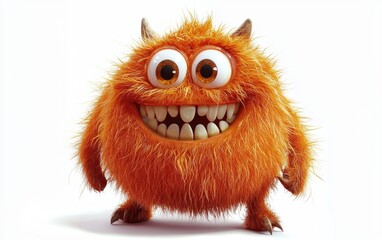 Obraz premium , good and happy furry bright monster isolated on white background