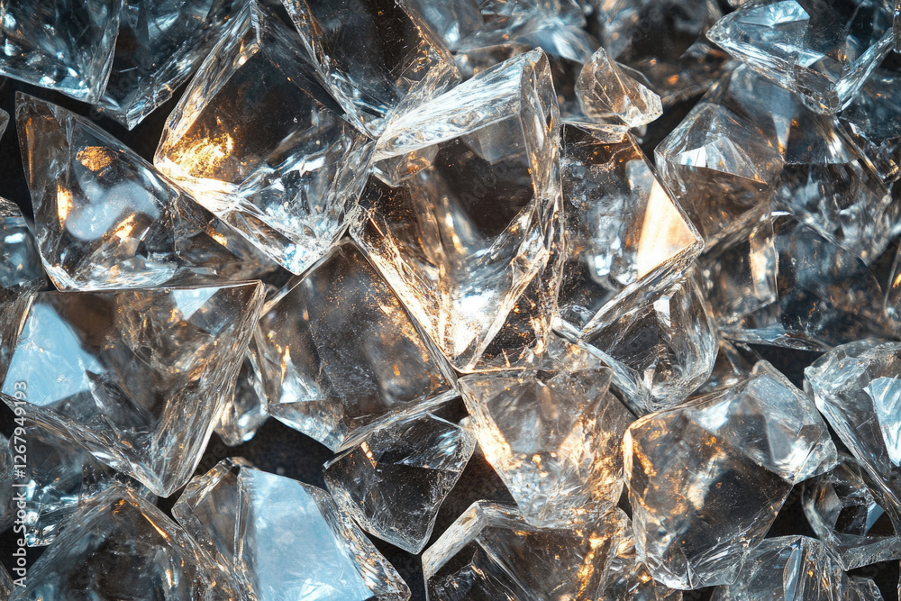 Poster a close-up shot of numerous translucent, angular crystal fragments.