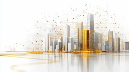 Smart city digital network, futuristic cityscape