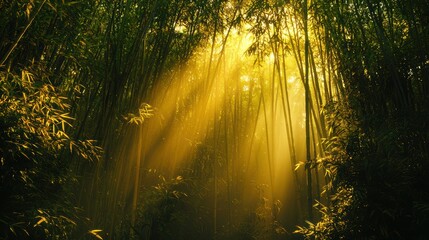 Obraz premium National Geographic A dense bamboo forest with golden sunlight filtering through.