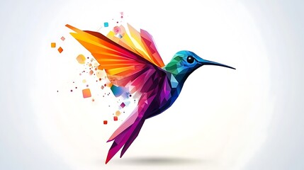 Obraz premium Vibrant low poly hummingbird illustration with colorful geometric shapes image