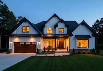 Modern two story house with balcony and gated driveway