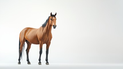 Obraz premium Graceful horse with a shiny coat standing elegantly on a clean white background.