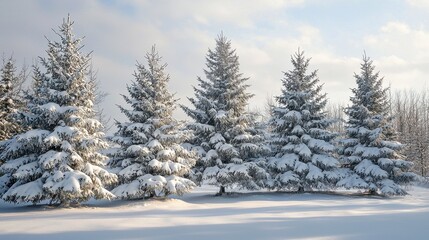 Fototapeta premium Winter Wonderland Scene with Snow-Covered Evergreen Trees