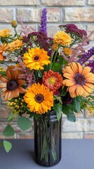 Fototapeta premium Fresh Flower Bouquet in Stylish Black Vase