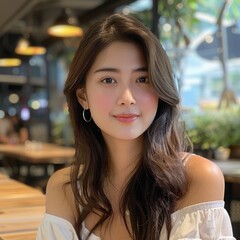 Fototapeta premium Beautiful Woman Posing in Cozy Café
