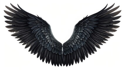 Obraz premium Black Angel Wings, Isolated on White Background, Fantasy, Artwork Wings, Angel