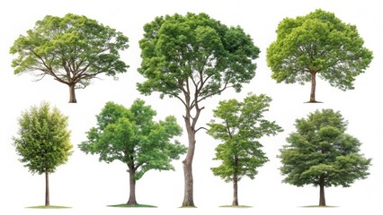 Fototapeta premium Collection of Green Trees Isolated on White Background, Tree Collection, Green Tree