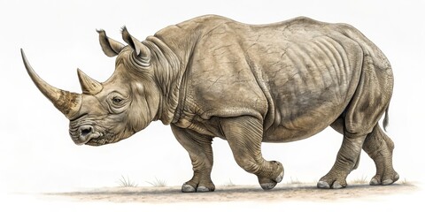 Fototapeta premium Detailed Rhino Illustration, Isolated on White Background, Wildlife Art, African Animal , Rhino, Illustration
