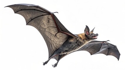 Obraz premium Flying Bat, Isolated on White Background, Wildlife Photography, Animal Portrait, Megabat. Flying mammals, megachiroptera