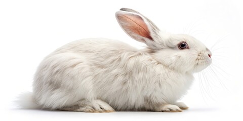 Obraz premium Fluffy White Rabbit Isolated on White Background, pet, bunny