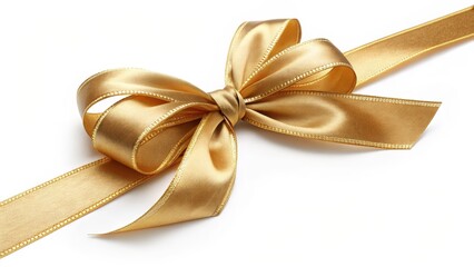 Fototapeta premium Golden Satin Ribbon Bow, Isolated on White Background, Gift Decoration, Holiday ,ribbon,bow