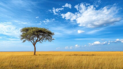 Fototapeta premium National Geographic A golden savanna with a lone acacia tree under a vast blue sky.