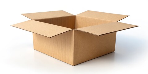 Open Cardboard Box Isolated on White Background, Packaging, Delivery