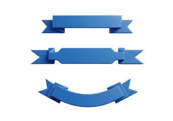 Set of Three Blue 3D Ribbon Banners for Design and Decoration