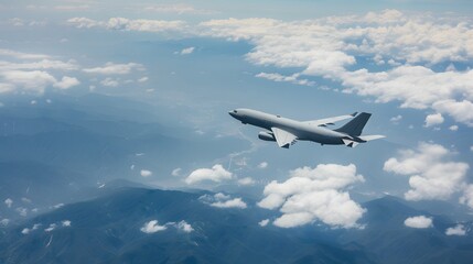 Obraz premium Powerful Jet Airliner Soaring Through Cloudy Sky During Aerial Flight