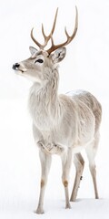 Obraz premium Pale Deer in Winter, Isolated on White Background, Wildlife Photography, Deer, Winter