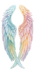 Fototapeta premium Pastel Watercolor Wings Isolated on White Background, Angel Wings, Feather Wings