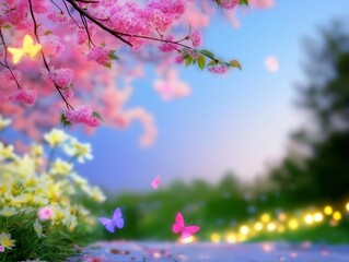 Beautiful scene of a pink tree with pink flowers