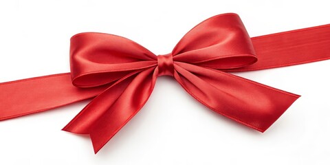 Red Satin Ribbon Bow Isolated on White Background, gift wrap, decoration