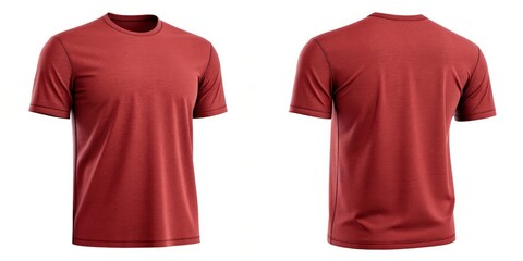 Red Short Sleeve T-Shirt Mockup, Isolated on White Background, T-Shirt Template Clothing Design, Apparel