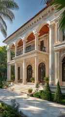 Fototapeta premium Elegant mansion pool luxury exterior high resolution hd photo