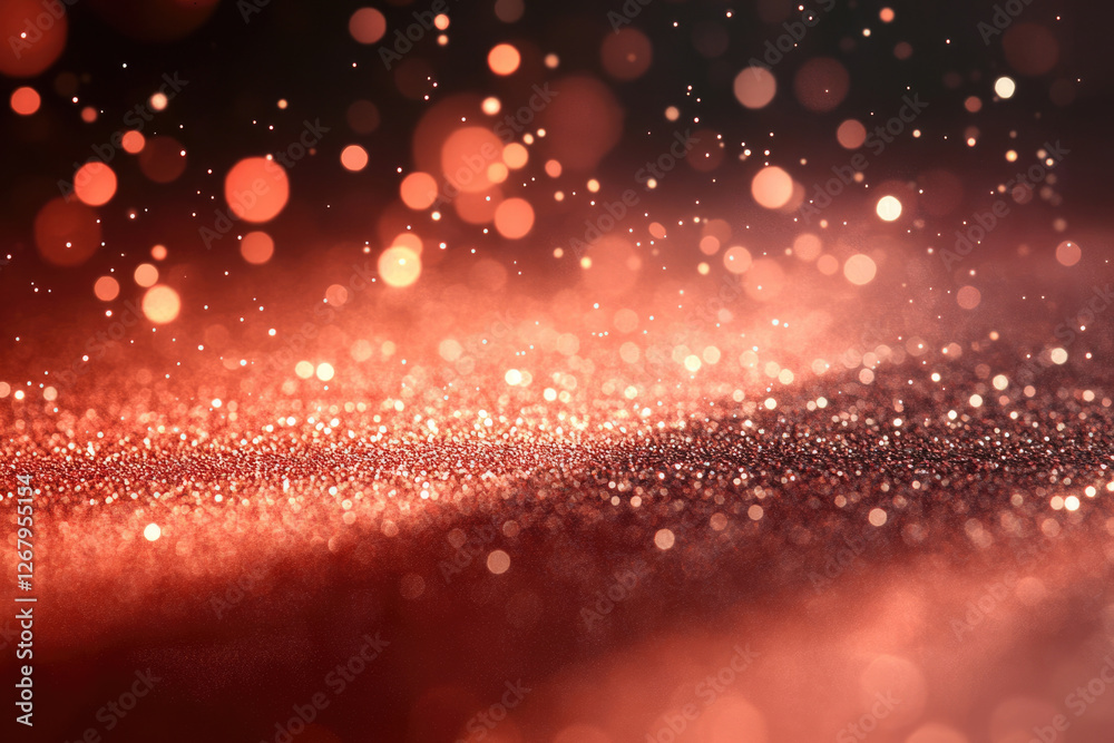 Poster Shimmering copper glitter with bokeh lights, creating a festive and luxurious background.