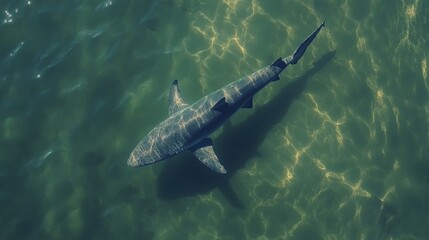 Obraz premium Shark swimming gracefully in clear waters of a tropical ocean habitat