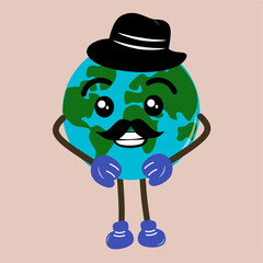 Funny cartoon earth globe with a hat to support environmental events.