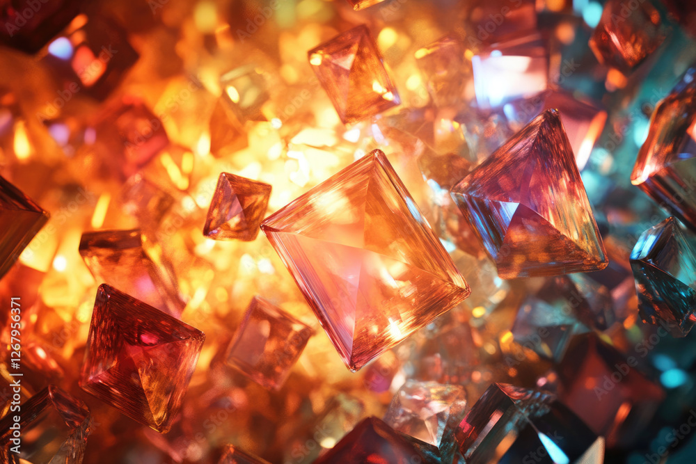 Aufkleber Vibrant, glowing gemstones in warm hues float and shimmer, creating a dazzling display of color and light.